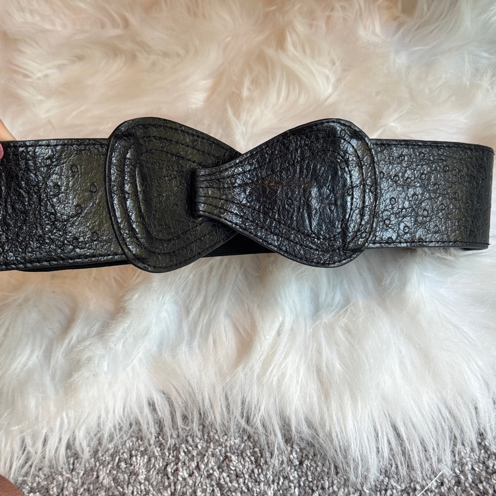 Vintage Elise M Stretch Belt Leather Wide Black 90’s Sz M/L